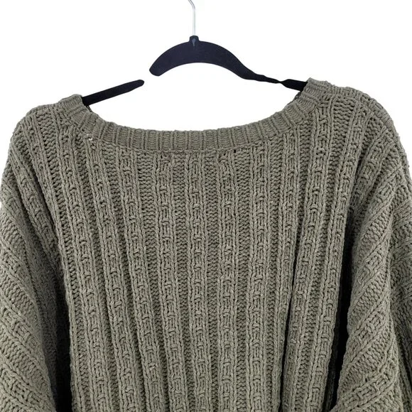 Arizona Jean Chunky Cable Knit Cropped Sweater‎ Sz XXL Olive Green Diamond Boho - Picture 5 of 9